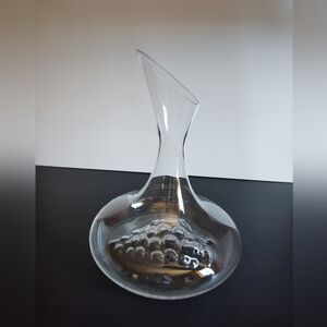 Denizli Hand Blown Wine/Water Decanter Grape Relief Clear Art Glass 12" Turkey